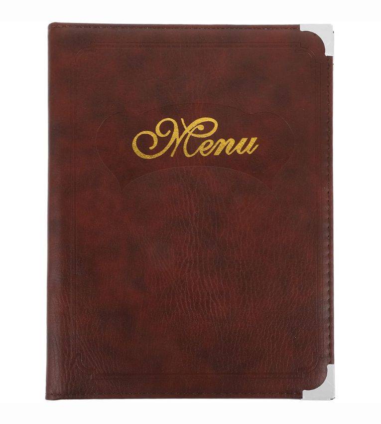Porte-menu classique marron en similicuir 14 larges A4